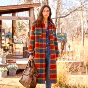 Sundance NWT Legacy wool blend plaid duster coat Shacket size XL